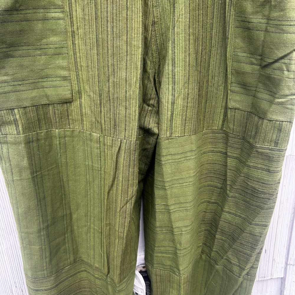 Earthbound Trading Co Olive Green Striped Patchwork Cotton Overalls‎ Small Boho - Picture 9 of 9